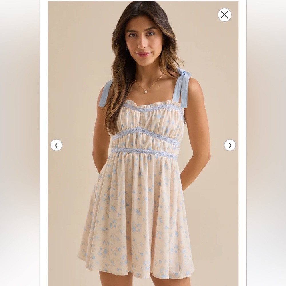 Altar’d State Annabelle Floral Blue and Cream Mini Dress Size L